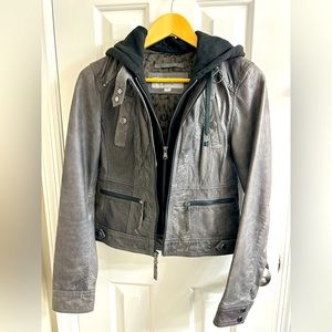 Lambskin leather jacket with removable hood